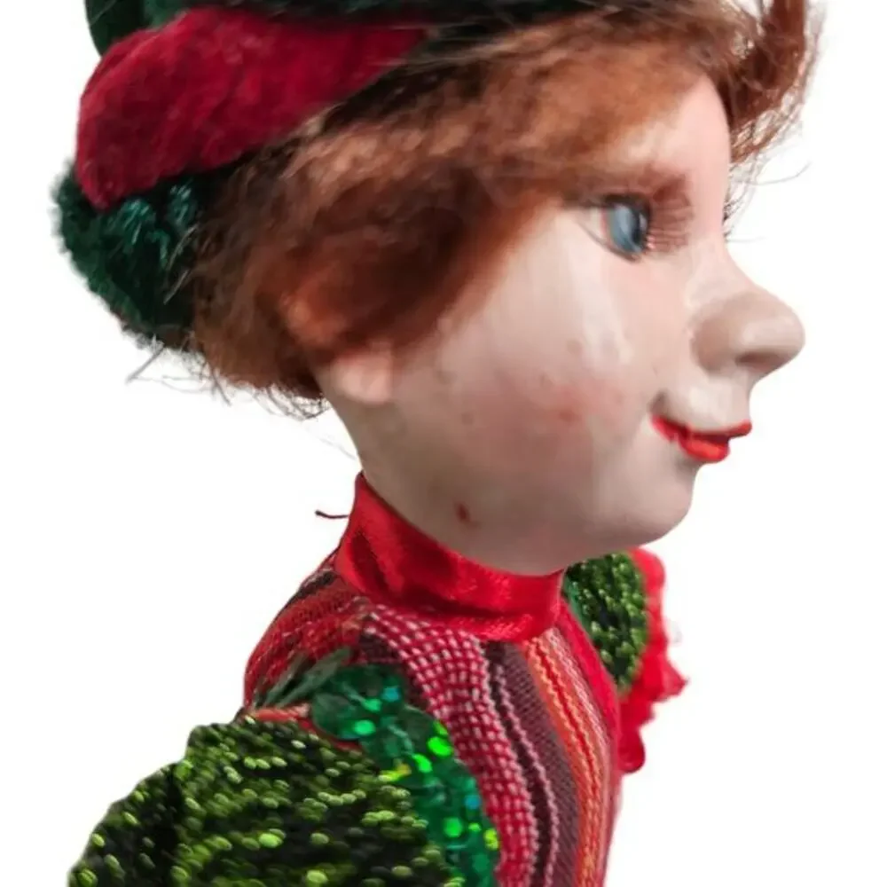 Christmas Decor Elf Fairy Doll‎ Pixie Detailed Sequins Beads Holiday Red READ